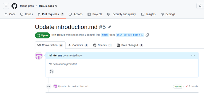 Your PR is now open — GitHub shows the conversation tab with your commit